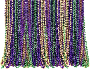 4E's Novelty 144-Pack Mardi Gras Bead Necklaces – 33" Long, 7mm Thick Party Favors