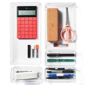 Sorbus Clear Drawer Organizer Set - 5 Pieces for Multi-Purpose Makeup, Office, Vanity, Bathroom, and Kitchen Organization Boxes Household