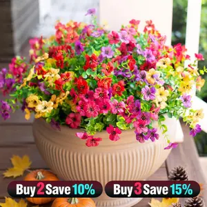 12pcs Artificial Flowers for Outdoor Decoration, Artificial Potted Flower, Faux Daisy Flowers for Spring Decor,Realistic Eucalyptus Leaves Silk Mums Fake Plants for Garden Pot,Front Porch,Courtyard,Patio,Lawn