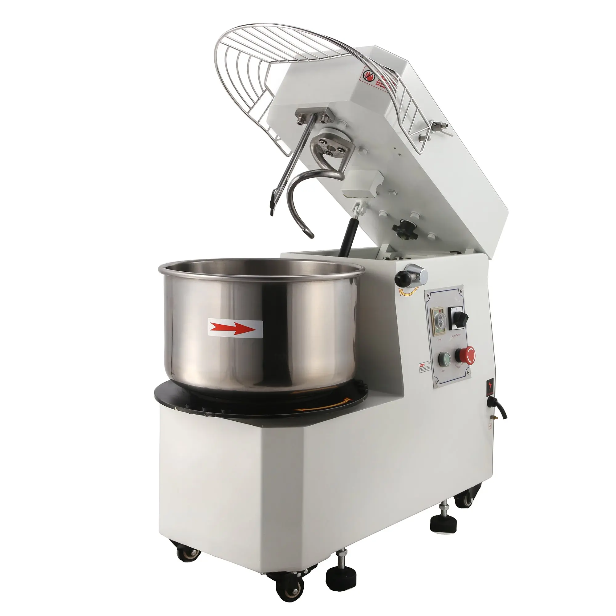 HAKKA FOOD PROCESSING 20 Qt Commercial Spiral Mixer, 2-Speed Stainless Steel Model with Timer, Knob, Dough Hook, Emergency Stop for Home Kitchen Pizza (220V, 3 Phase), 8Kg / 17.6Lbs