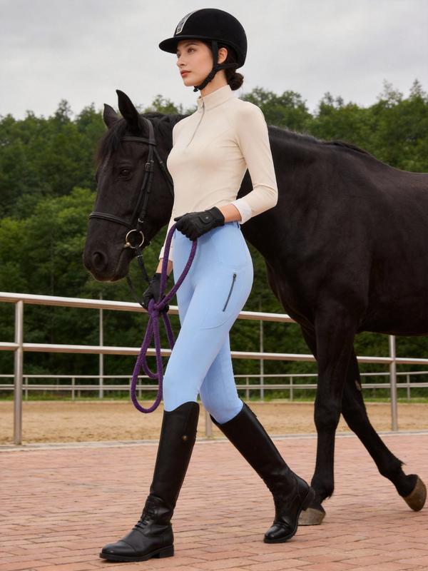Women's Horse Pattern Pocket Silicone Riding Pants, Lightweight Breathable Comfortable Equestrian Pants, Ladies Sportswear for Riding