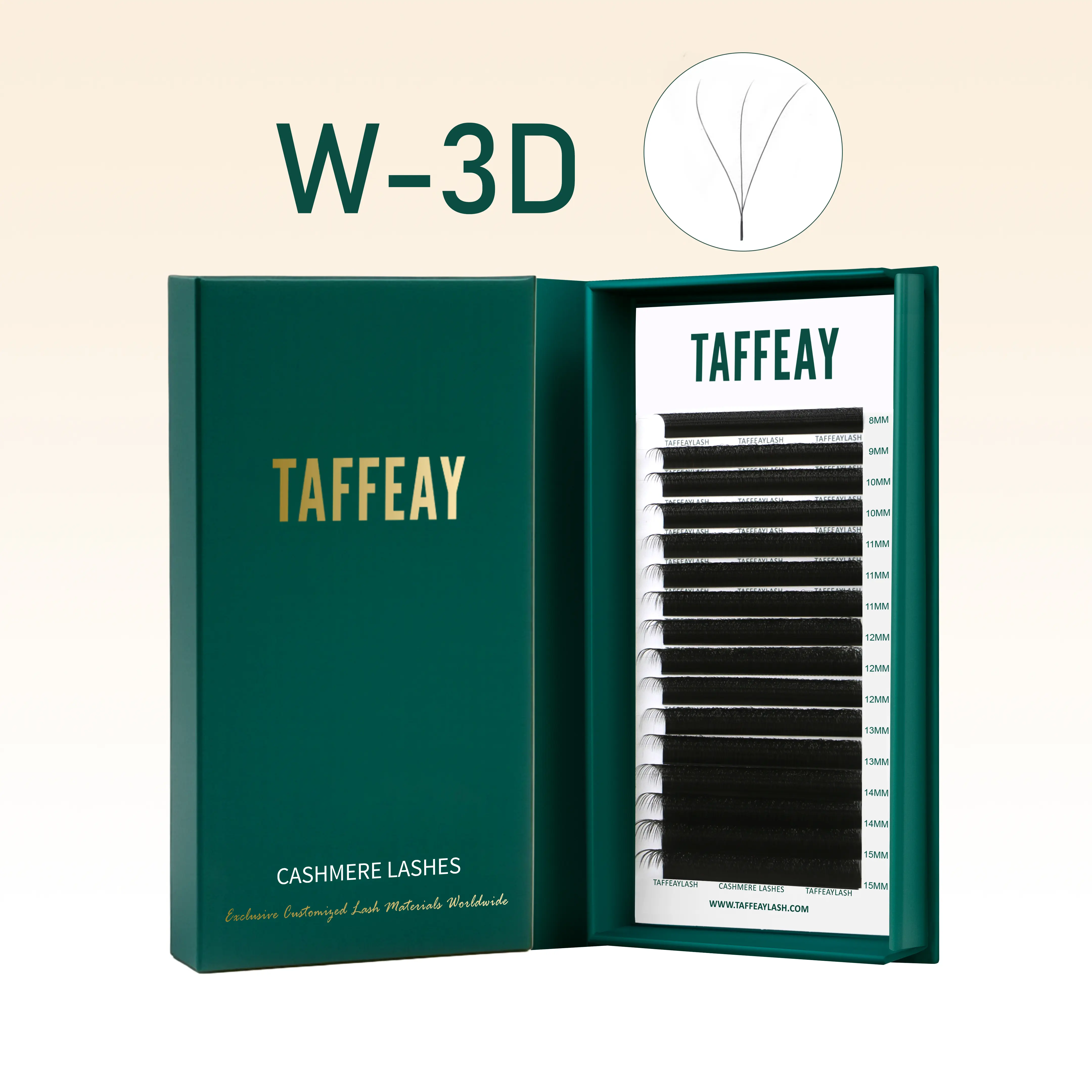 TAFFEAY W-3D Shape Cosmetic Eyelash Extensions, C Curl, Ready-to-Use Fan, Glue-Free Bond, Eyelashes Extensions, Heat-Set Curls, Ultra-Thin Base, 8-15 Mm, 0.07Mm, 13-15Mm