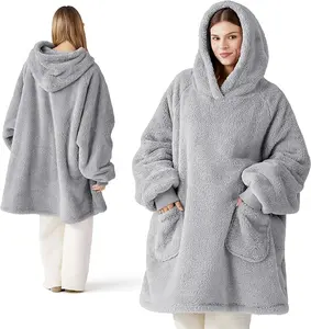 Perfect Wearable Blanket Hoodies, Christmas Gifts for Women, Wife, Girlfriend, Warm Cozy Birthday Gifts for Her, Wife, Soft Fluffy Sweatshirt, Oversized Hooded Blankets With Sleeves, Grey