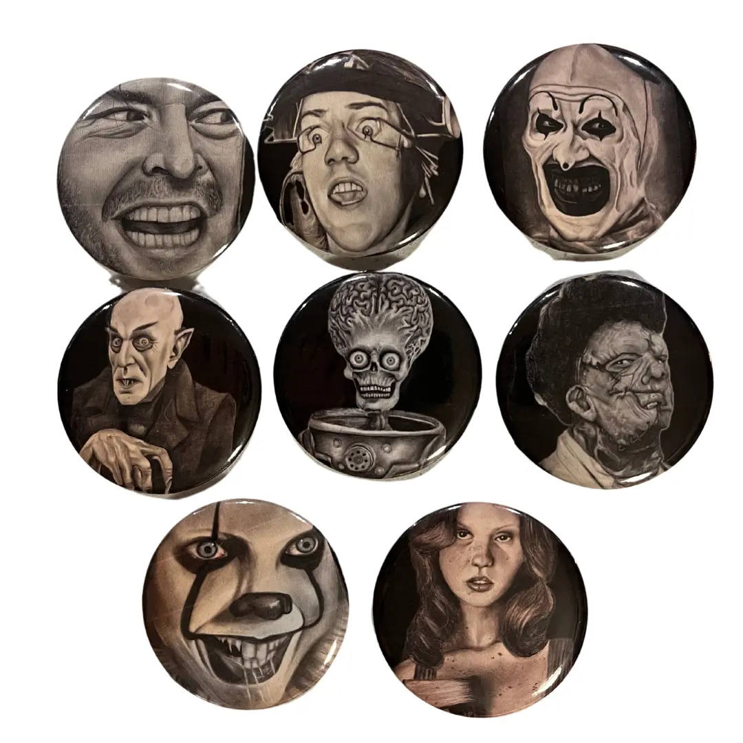 Charcoal Horror Theme Button Pin-Back, 2.25 Inches