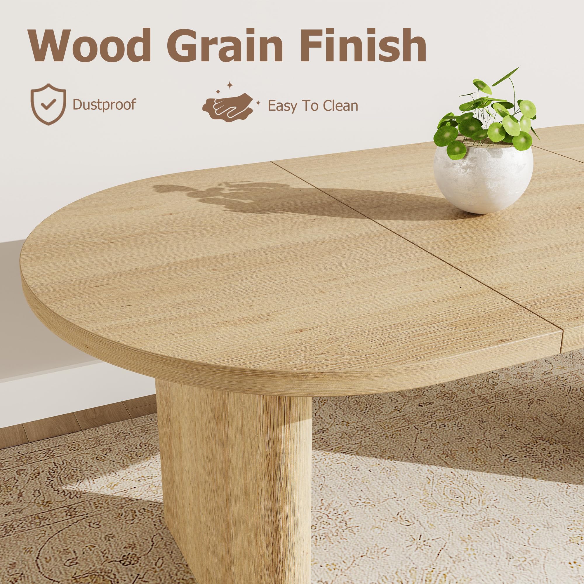 Modern Farmhouse Oval Dining Table ONLY TABLE, Seats 6-8, Thick Sturdy Wooden Base, Spacious Tabletop for Dining Room, Kitchen and Living Room, Available in Classic Gray, Natural, Black, Farmhouse Style Table, 70.8X35.43"