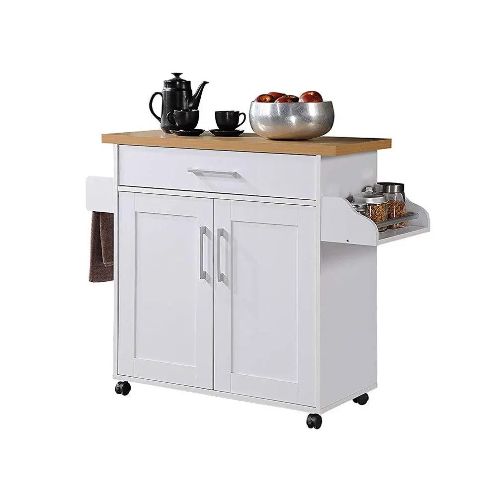 Hodedah Import Wheeled Kitchen Island w/Spice Rack & Towel Holder Hodedah Import Wheeled Kitchen Island w/Spice Rack & Towel Holder