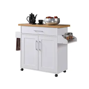 Hodedah Import Wheeled Kitchen Island w/Spice Rack & Towel Holder