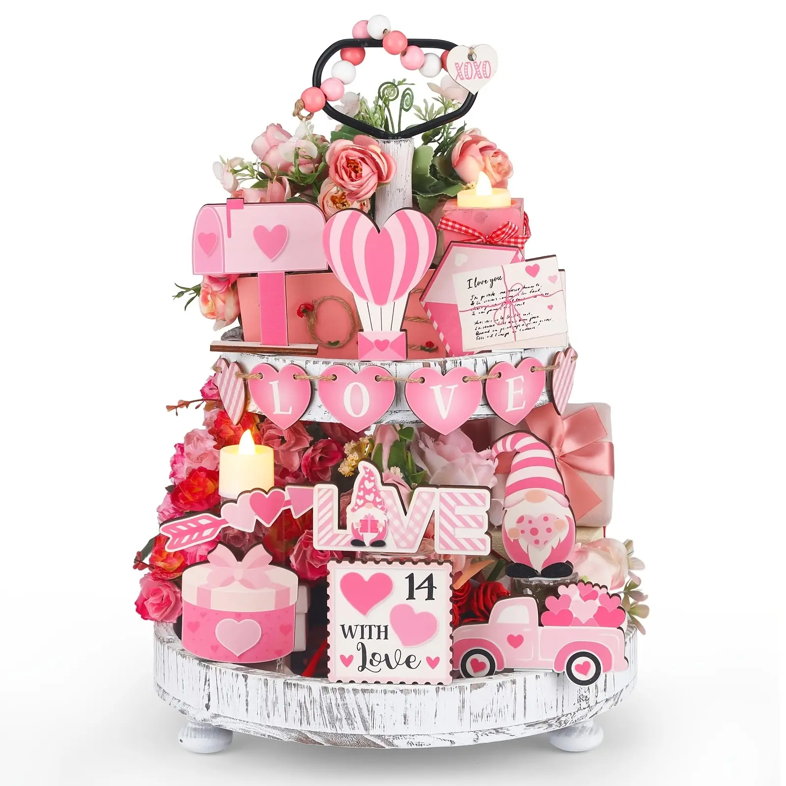 Valentine's Day Decoration Set, & Country Style Heart-Shaped Wooden Table Signs, Romantic Party Kitchen Home Decor (no Tray)