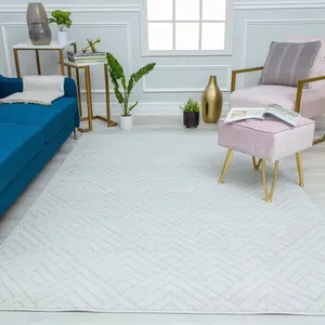 212 MAIN Mason Brooks RA41107 Rectangle Size Area Rug, 8 ft. 3 in. x 10 ft., Azure AZ10C Deco Cream Geometric Print, Ivory, Plush Pile, Modern Chic