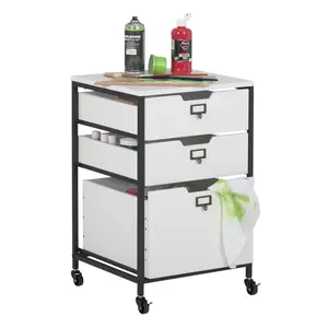 3-Drawer Mobile Organizer Cart for Home, Office, Craft, Sewing Storage - Black/White 10223