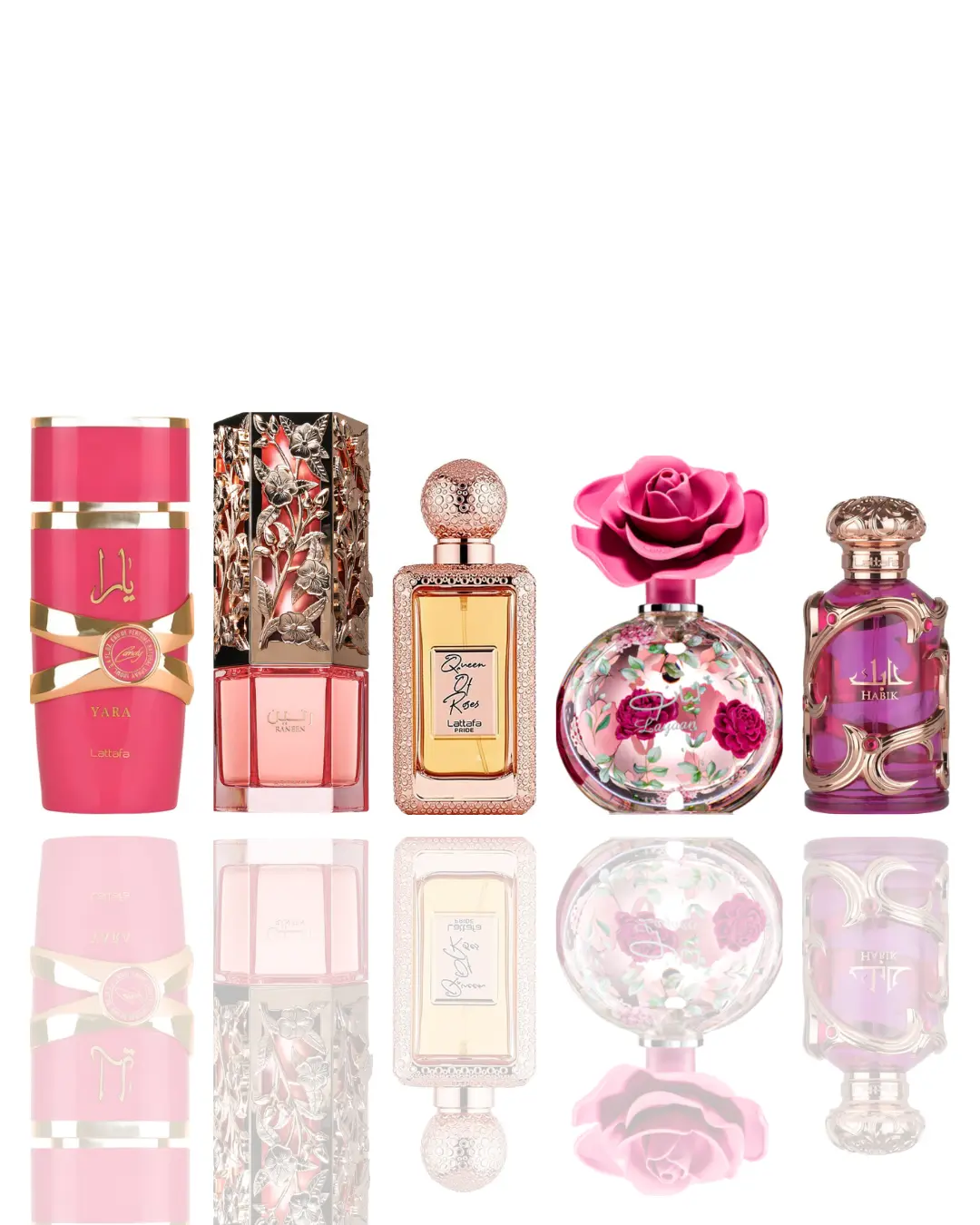 Lattafa Women's Fragrance 5-Piece Bundle - EDP Spray, Yara Candy, Queen Of Roses, Raneen, Layaan, Habik - Floral Fruity Vanilla, Aromatic Scents, Marshmallow, Amber, Perfumes For Women