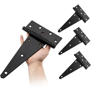 10 Inch Heavy Duty Gate Hinges for Wooden Fences, Shed Doors, Outdoor Barns - Black, 4 Pack Complete with Mounting Screws