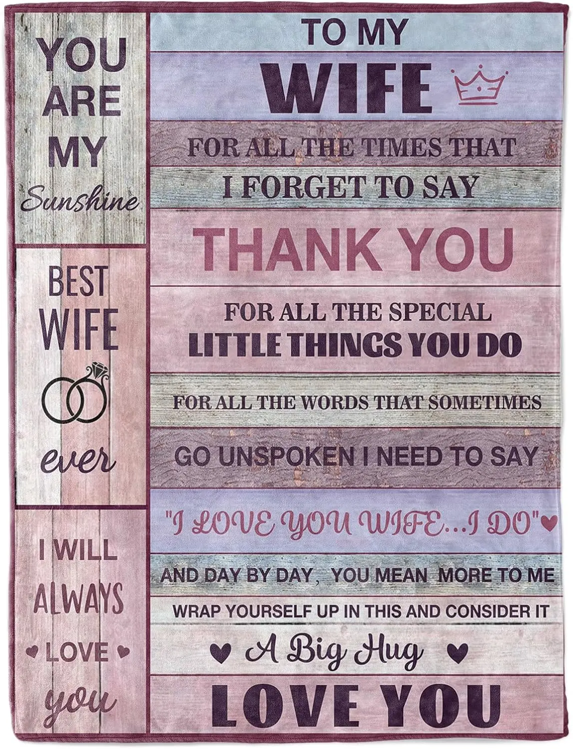 [SummerVibes] JOOCAR Gifts for Wife from Husband, Wife Birthday Gift, Anniversary Wedding Gift for Her, to My Wife Throw Blanket for Valentine's, Christmas, Pink