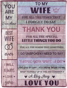 JOOCAR Gifts for Wife from Husband, Wife Birthday Gift, Anniversary Wedding Gift for Her, to My Wife Throw Blanket for Valentine's, Christmas, Pink