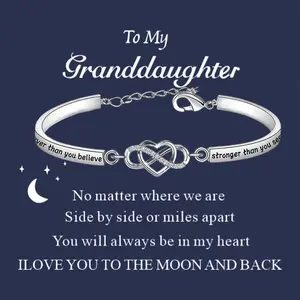 An Inspiring Bracelet for Granddaughter with Heart Pendant - "You Are Braver, Stronger, Smarter Than You Think" - Perfect Gift for Birthdays, Holidays, and Special Occasions, Granddaughter Jewelry| Elegant Writing Design| Durable Bracelet