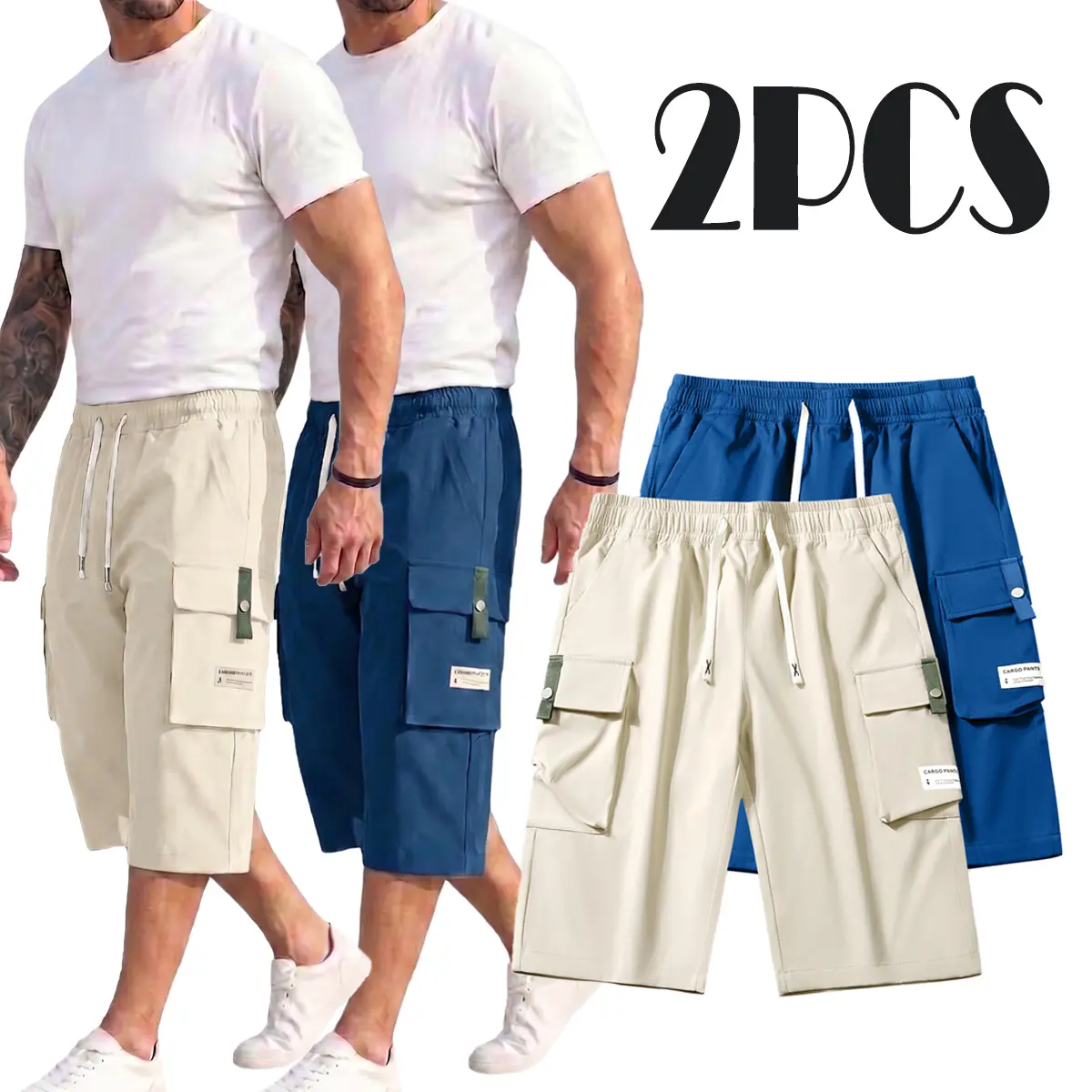 Men's Large-Pocket 7/8 Length Cargo Cropped Pants - Menswear Outdoor Vibe Lightweight Breathable Summer Work Bottoms, Loose-Fit Utility Streetwear Trousers for Hiking & Daily Wear