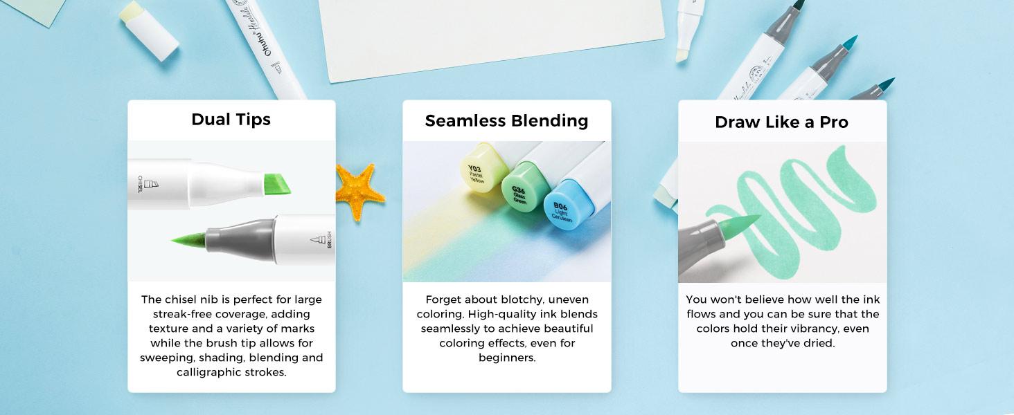 Ohuhu Pastel Alcohol Markers: Brush & Chisel/Fine - 96 Colors of Sweetness + Blossoming - Double Tipped Art Alcohol Markers for Artist Adults' Coloring Illustration - Refillable - AP Certificated - Honolulu & B Series of Ohuhuart