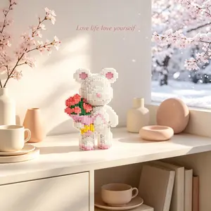 Heart Lucky Bear 3D Puzzle Building Blocks Decoration, Bookshelf Home Office Cabinet Decor, Party Living Room TV Stand Display Gift