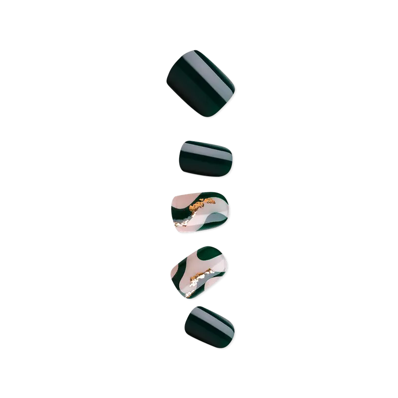 Impress Design No Glue Fake Press On Nails - Time Lapse | Design, Green, Short, Squoval, Manicure