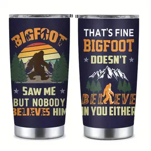 Bigfoot Doesn't Believe In You Either Insulated Tumbler Cup, Sasquatch Saw Me Quote Cup, Hilarious Cryptid Lover Gift For Hikers, Campers, Conspiracy