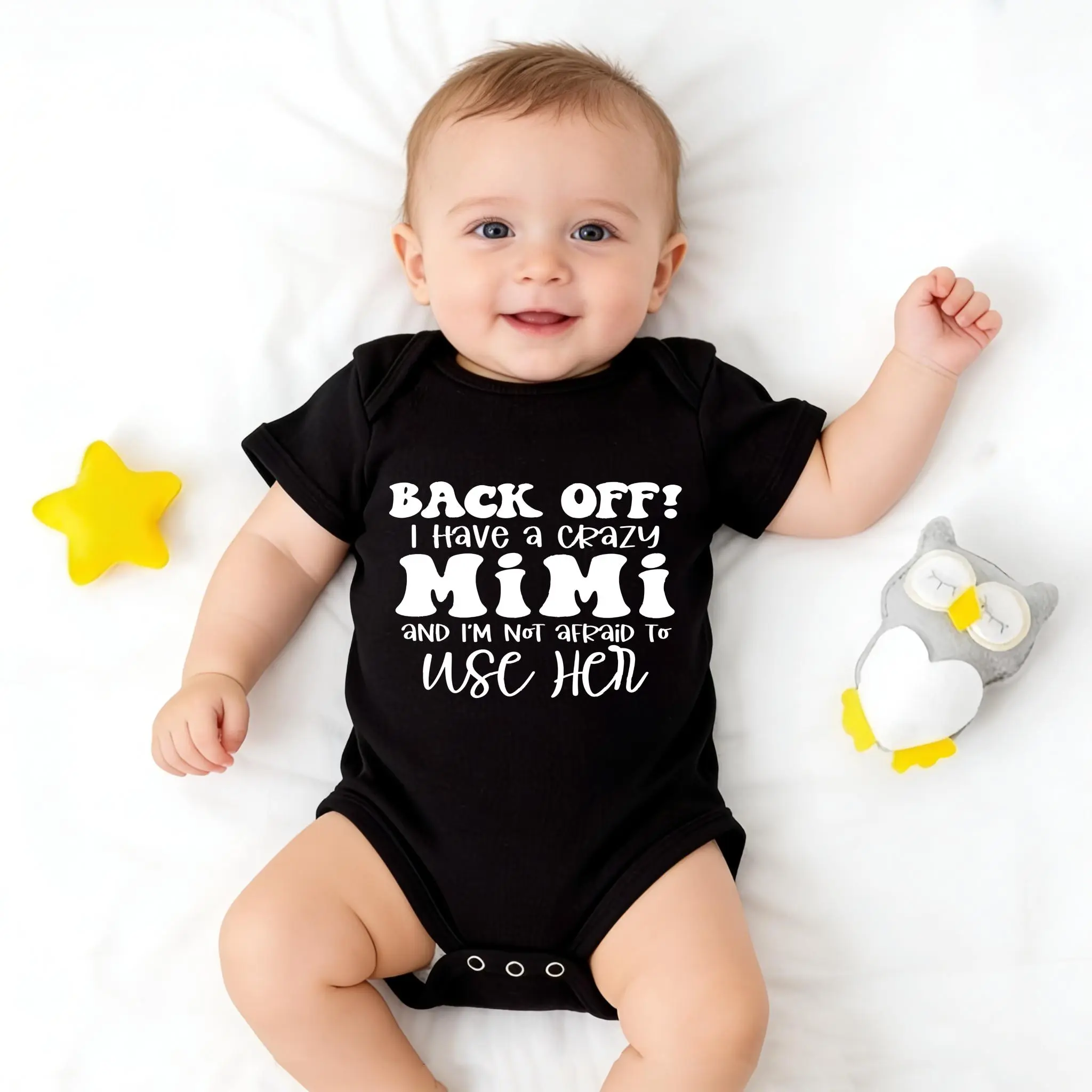 Unisex Baby Bodysuit with Funny 'Crazy Mimi' Print, Casual 100% Cotton Baby Clothing, Breathable and Soft with Easy Snaps, Cute Prints, Pure Cotton, Vibrant