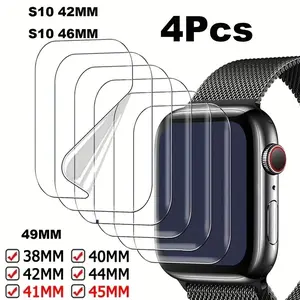 4-Pack Water Gel Screen Protector for Various Apple Watch Models, Includes 46mm, 42mm, 45mm, 41mm, 44mm, Iwatch Ultra 49mm Design
