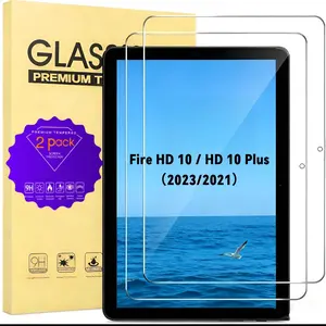 Jess HD Clear Tempered Glass - 2-Pack Screen Protector for Fire HD 10 (2023/2021, 13th/11th Generation) Kids/Plus/Kids Pro 10.1 inch Tablet, 9H Hardness Tempered Glass Guard, Anti-Scratch, Bubble-Free, Ultra HD Clear, Tempered Screen Film
