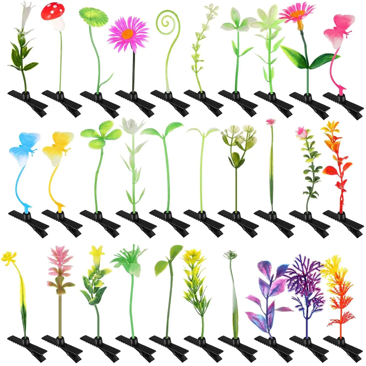 30 Pcs Bean Sprout Hair Clips Rave Mixed Style Plant Hairpins Hair Accessories for Party Irish(Flower Style)