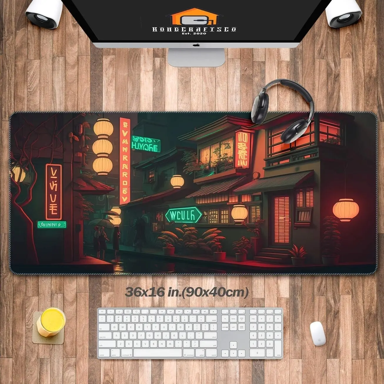 Digital City Desk Pad(3 Patterns), Neon Gaming Mouse Pad,Vintage Vaporwave Gamer Desk Mat,Retrowave Desk Decoration, Keyboard Computer Mat