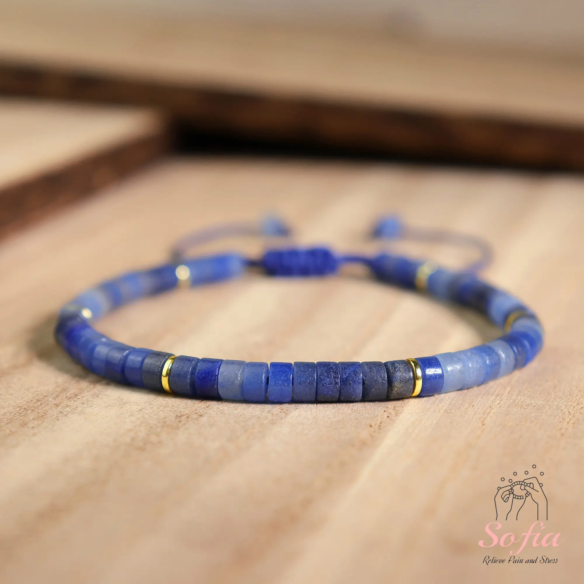 Blue Stone Barrel Beads Bracelet Blue Crystal Gemstone Braided Dainty Bracelet Handmade Minimalist Style for Men Women Daily Use