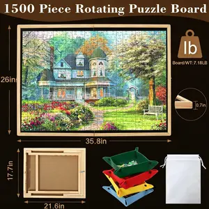 36"×26" Foldable Rotatable Wooden Jigsaw Puzzle Board Table - 2-in-1 360° Rotating Adjustable Tilt Tray with 4 Non-Woven Sorting Drawers, Portable Workstation for 1500 Pieces, Ideal Gift for Adults