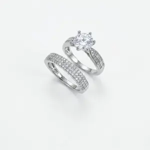 2-piece Sparkling elegant Ring with CZ for Stacking, Perfect Gift for Women