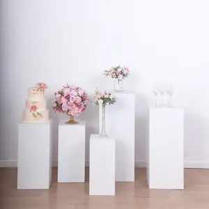 Set of 5 White Metal Rectangular Prop Pedestal Stands Backdrop Decor, Plinth Pillar Display Boxes
