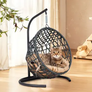 (High end and high-quality)Cat Swing Bed with Stand & Cushion, Cat Egg Chair with Rattan Wicker Appearance, Indoor Hanging Swinging Cat Bed for Cats, Small Dogs, and Small Animals,Yellow garden  chairs