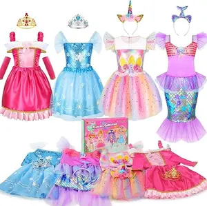 Princess dress-up for little girls, princess costumes for girls, with princess toys, suitable for role-playing, suitable as a Christmas gift and birthday present for girls aged 3-6.