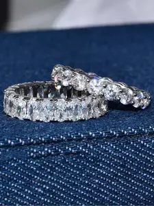 2 Piece Women's Silver Color Eternal Ring Set, Stainless Steel Hypoallergenic Stackable Rings, Elegant Bridal Jewelry, Sizes 6-10
