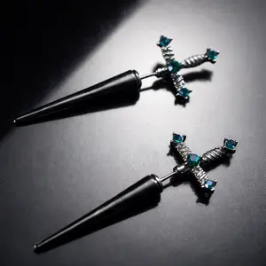 Gothic Sword Dangle Earrings, Rhinestone Dagger Design, Punk Style Statement Jewelry for Women & Men
