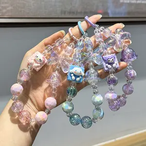 Cartoon Beaded Keychain & Phone Strap, Electroplated Acrylic  & Puppy Charms, Dopamine Bow Decor, Hand-Painted Bag Accessory for Women & Girls