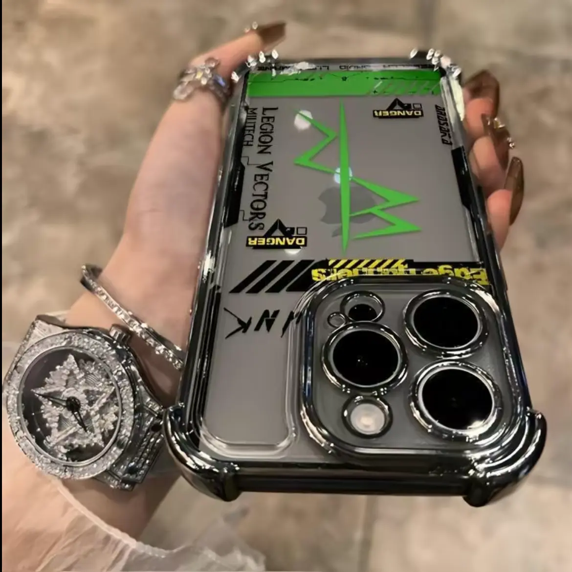 Aesthetic Crystal Cyberpunk Frame Pattern Soft Flex iPhone Case - Transparent, Accurate-Fit, Anti-Drop Protection Accessory for iPhone 11 12 13 14 15 16 17 Pro Max Plus Devices