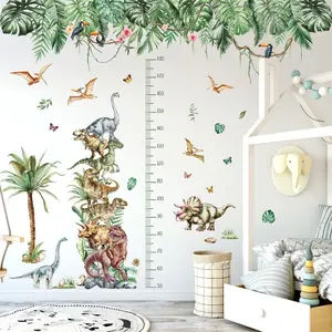 A set (30*90cm*6 pieces) large-size original tropical rainforest & dinosaur height chart wall stickers, decorative stickers for nursery rooms, living rooms, hallways, corridors, children's rooms, home beautification