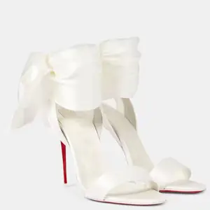 Red bottom Summer New Ankle Strap Women's Slim High-heeled Sandals Fashionable and Sexy Party Wedding Sandals  Satin High Heels Sandals Single Strap Pump Back Bowknot Dress Ankle Lace Sandal