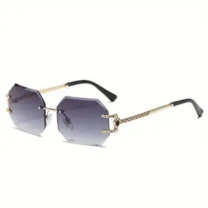 Women’s Oversized Rectangular Sunglasses, Semi Rimless Gradient Blue Pink Y2K Fashion Shades