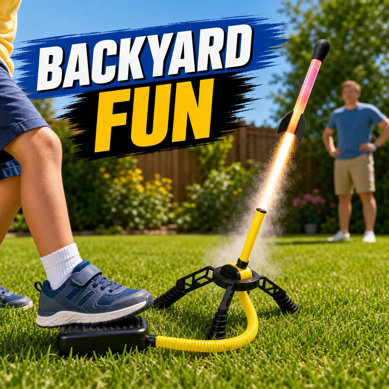 Light-Up Foam Stomp Rocket Launcher for Kids, Air-Powered Foot Pedal Rocket Toy with LED Rockets, Outdoor Backyard Summer STEM Toy for Boys and Girls