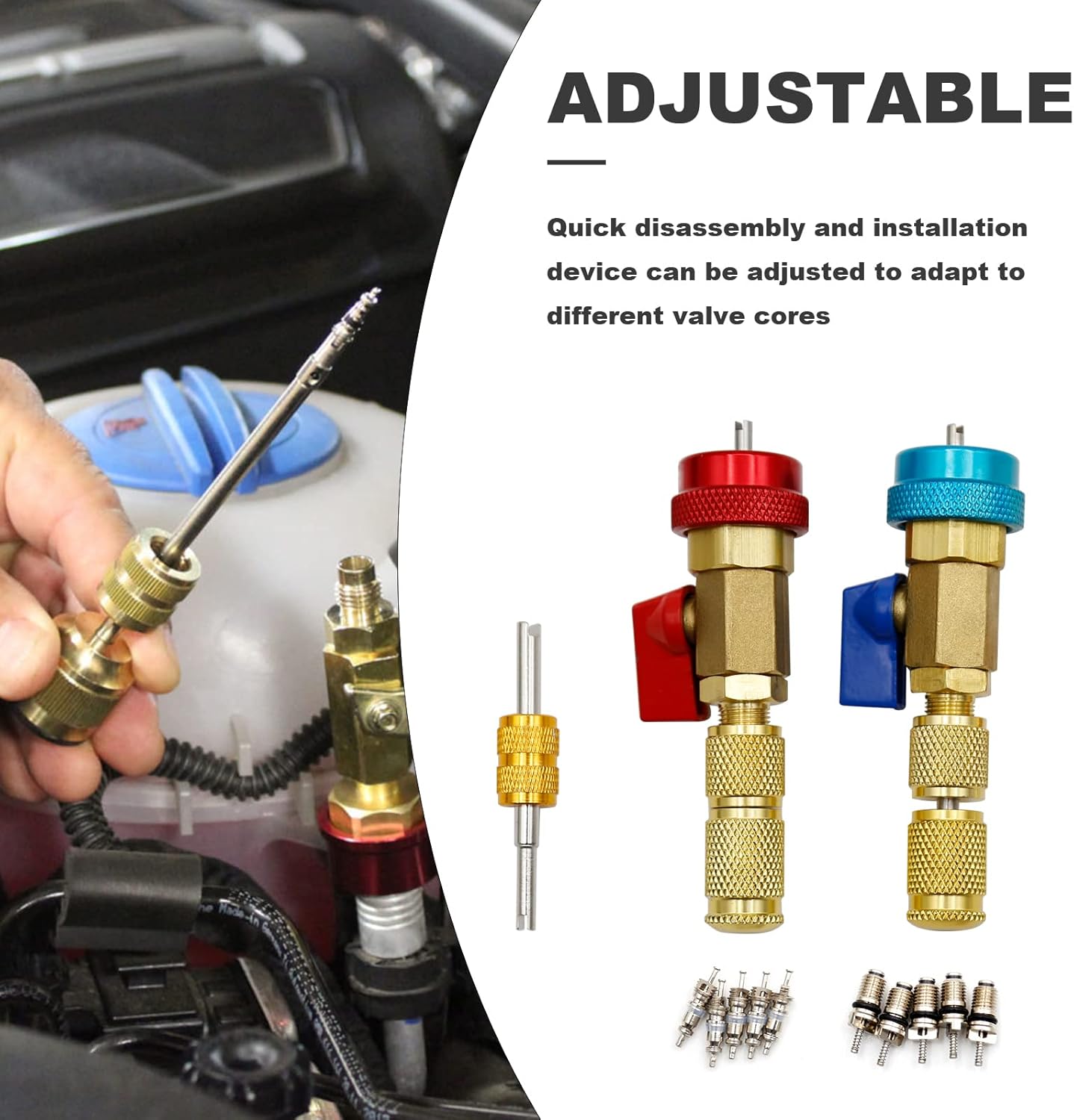 GJANSH R134A Valve Core Remover Installer, High Low Pressure AC Valve Core Tool Kit for R134A Refrigerant System GJANSH R134A Valve Core Remover Installer, High Low Pressure AC Valve Core Tool Kit for R134A Refrigerant System