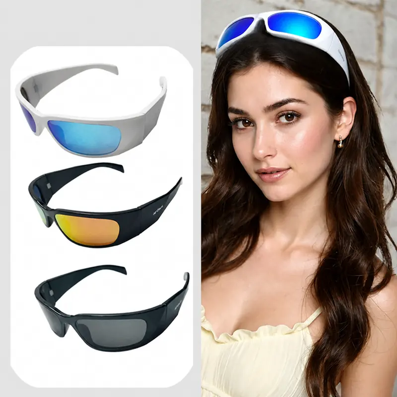 Unisex headband style fashionable polarized sunglasses, retro era surround sports futuristic men's and women's oval glasses, 2026 fashionable color tones