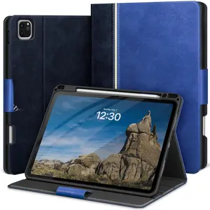 Case for iPad Pro 11 inch (M4) 2024 with Pencil Holder, Vegan Leather  Stand Cover, Auto Sleep Wake, Support Pencil Pro/(USB-C), Angles for Viewing/Writing, Durable Protection, Blue
