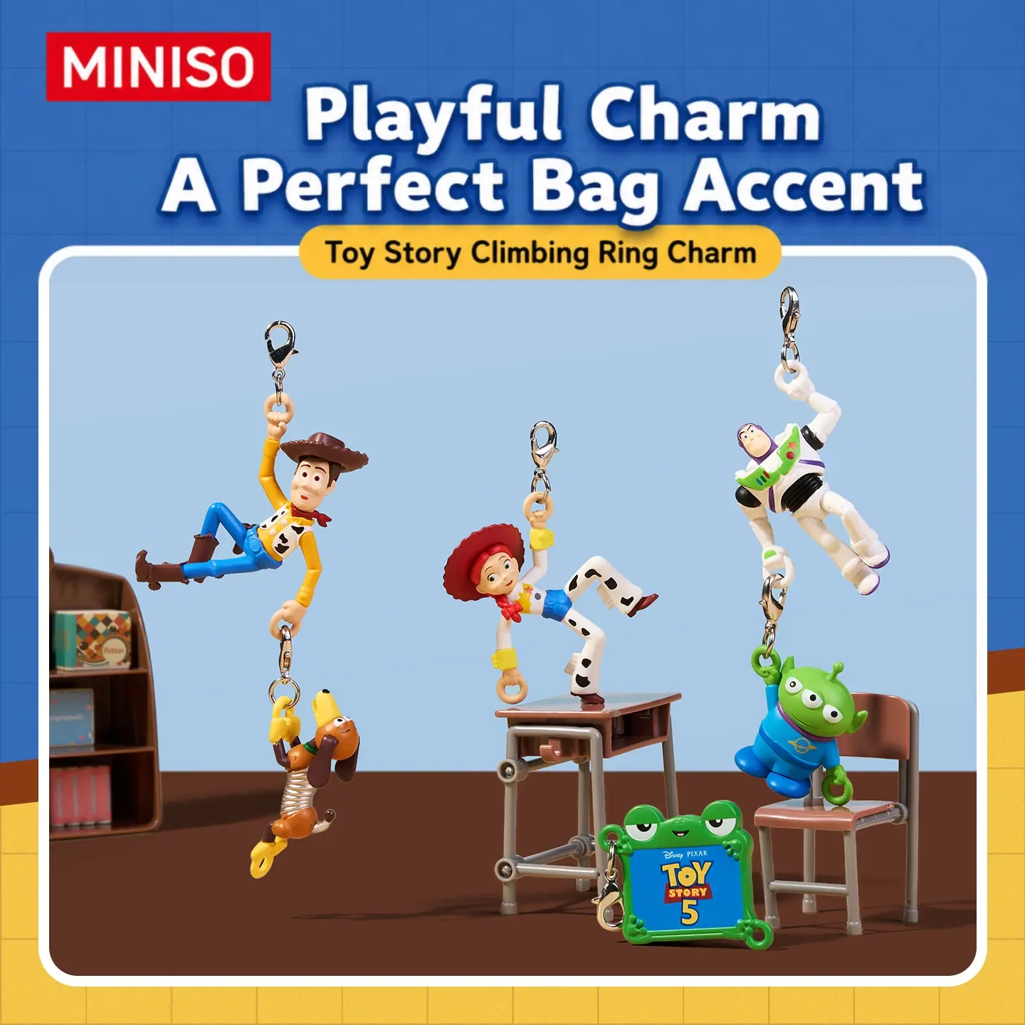 MINISO x Disney Pixar Toy Story Climbing Character Bag Charm - Cute Keychain Pendant for Backpacks, Keys, Gifts