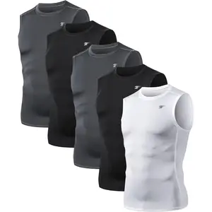 5 Pack Men's Athletic Compression Shirts Sleeveless Workout Tank Top Sports Base Layer Running BasketballGift