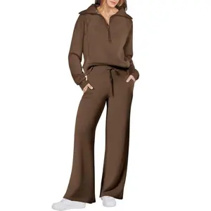 2025 Autumn/Winter Casual Sports Set Zipper Long Sleeve Sweatshirt Wide Leg Pants Two Piece Set