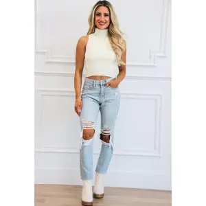 Lanais Cropped Mock Neck Sweater: Cream